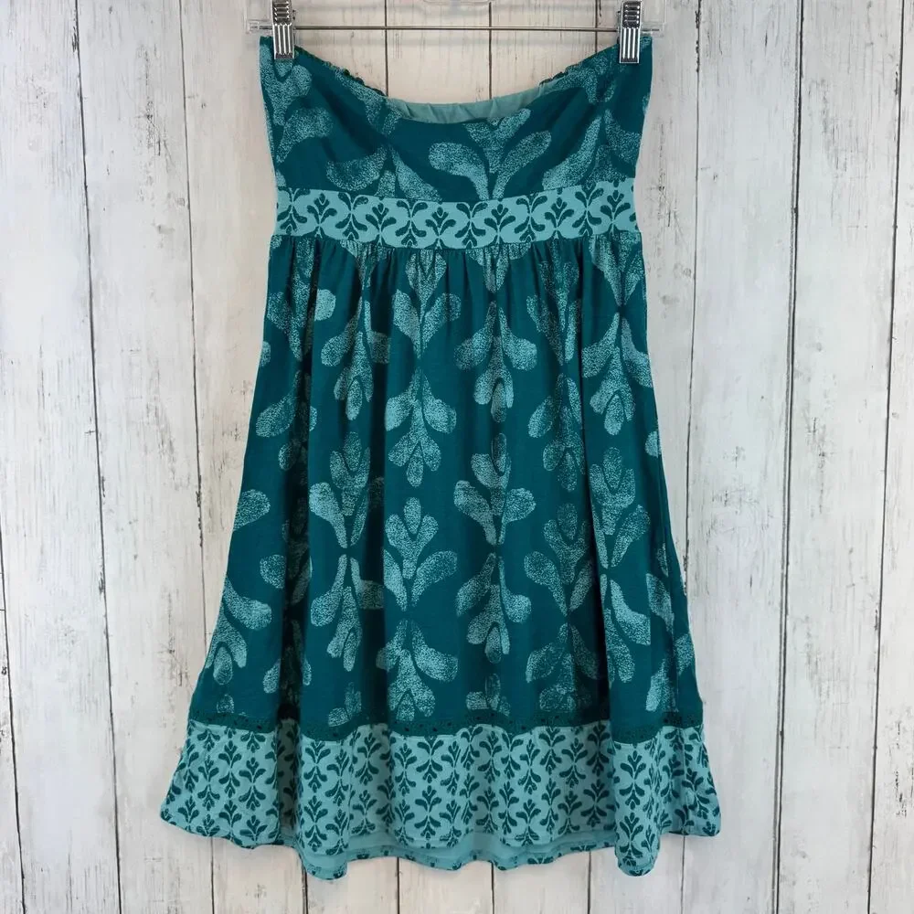 NWT Jimmy'z Dark Teal Floral Strapless A-Line Cotton-Blend Dress Size Small